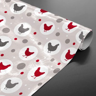 Toile cirée au mètre - Largeur 140 cm - Poules et ronds