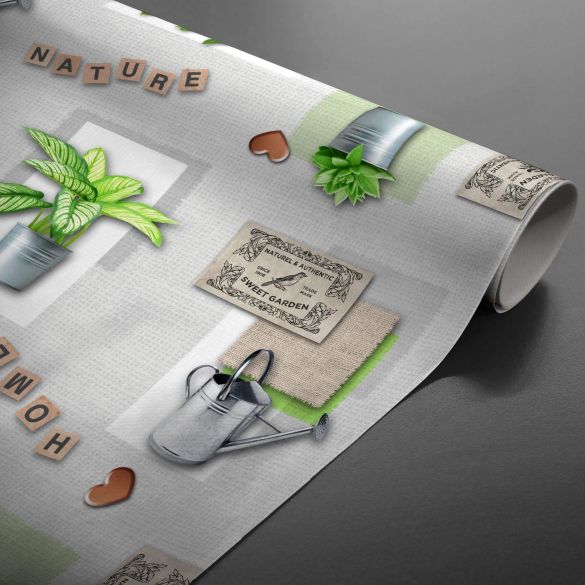 Toile cirée au mètre - Largeur 140 cm - Plantes et arrosoir