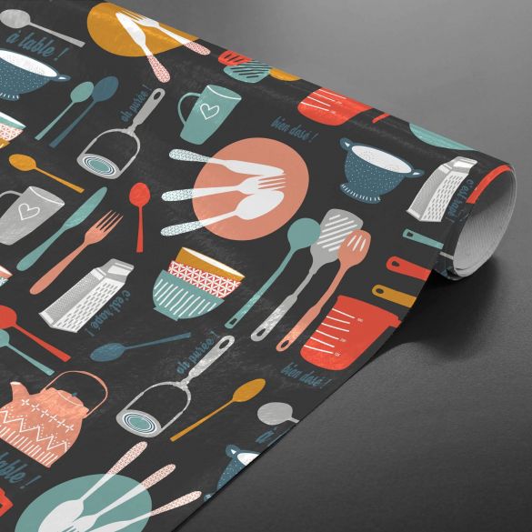 Toile cirée au mètre - Largeur 140 cm - Ustensiles de cuisine