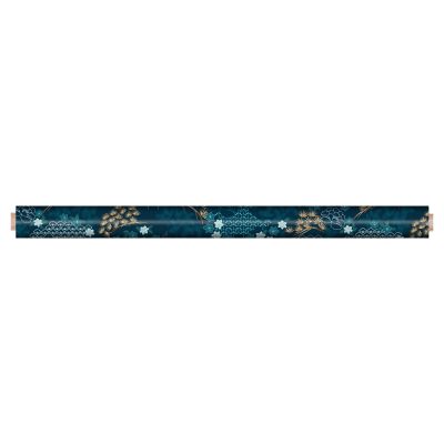 Toile cirée au mètre - Largeur 140 cm - Fleurs bleues et dorées - fond bleu