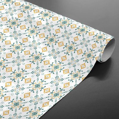 Toile cirée au mètre - Largeur 140 cm - Graphique bleu et orange