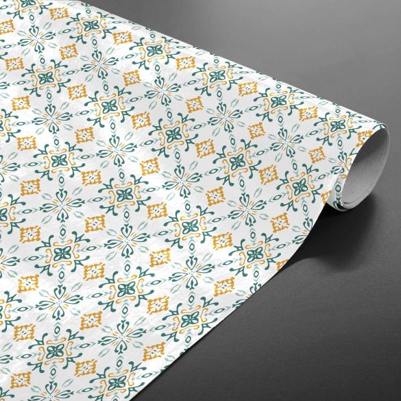 Toile cirée au mètre - Largeur 140 cm - Graphique bleu et orange