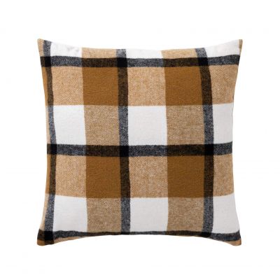 Coussin Déhoussable 45x45 cm -Ecossais Camel, Tartan Velours