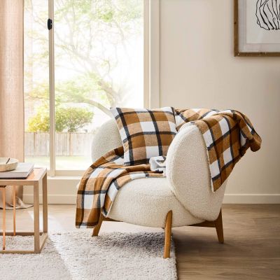 Coussin Déhoussable 45x45 cm -Ecossais Camel, Tartan Velours