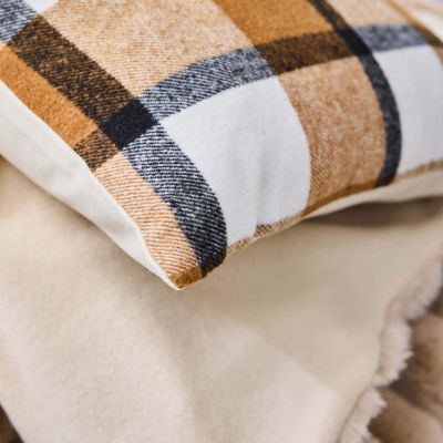 Coussin Déhoussable 45x45 cm -Ecossais Camel, Tartan Velours