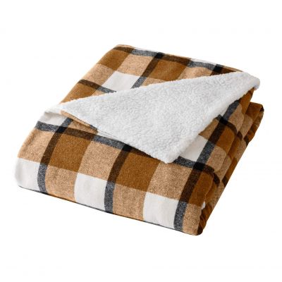 Plaid 125x150 cm - Ecossais Camel, Tartan et Sherpa