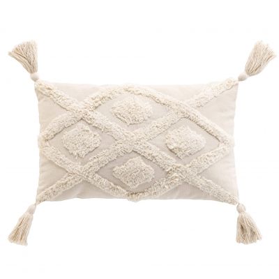 Coussin Déhoussable 30x50 cm- Uni écru effet tufté
