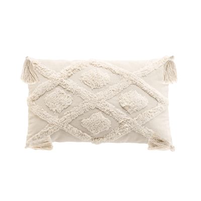 Coussin Déhoussable 30x50 cm- Uni écru effet tufté