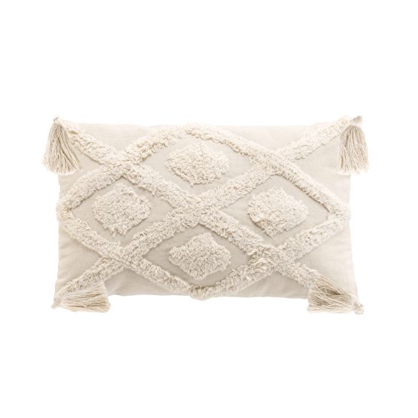 Coussin Déhoussable 30x50 cm- Uni écru effet tufté