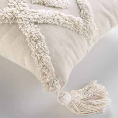 Coussin Déhoussable 30x50 cm- Uni écru effet tufté