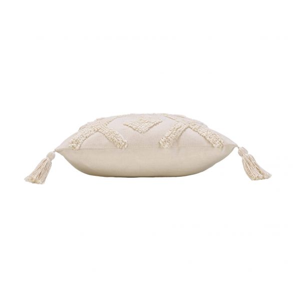 Coussin Déhoussable 40x40 cm- Uni écru effet tufté avec pompons 