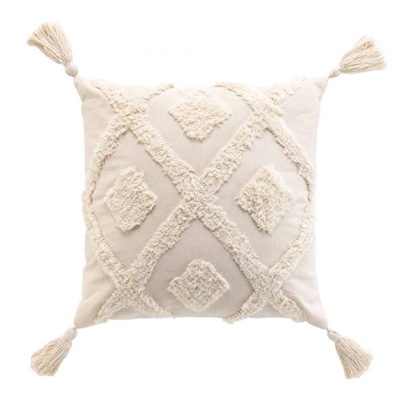Coussin Déhoussable 40x40 cm- Uni écru effet tufté avec pompons Coussin Déhoussable 40x40 cm- Uni écru effet tufté avec pompons