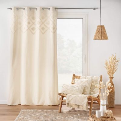 Coussin Déhoussable 40x40 cm- Uni écru effet tufté avec pompons 