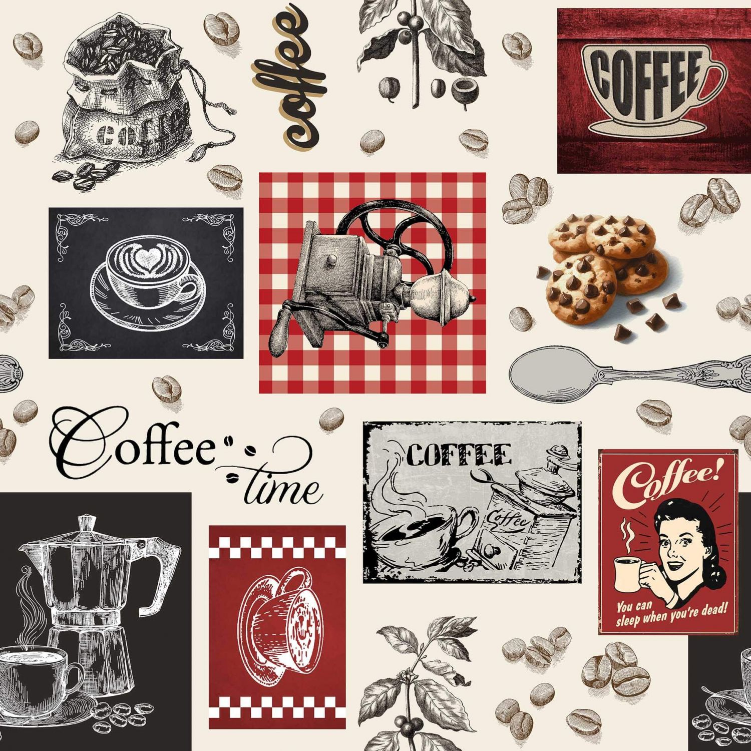 Toile cirée au mètre - Largeur 140 cm - Coffee time