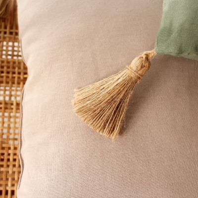 Coussin Panama avec pompons jute 50x70 cm