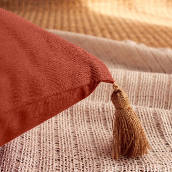 Coussin Panama avec pompons jute 50x70 cm