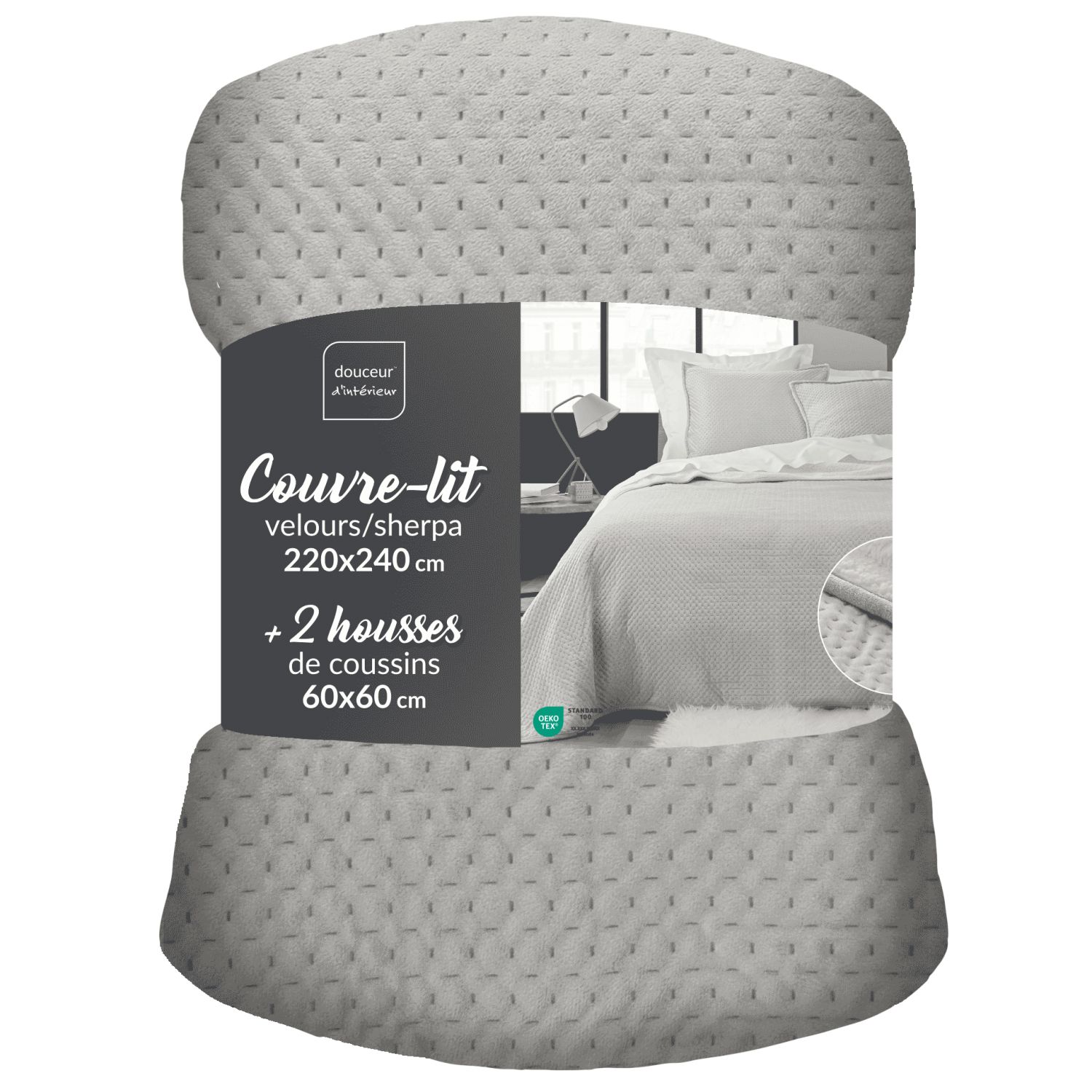 Couvre lit matelassé - 220 x 240 cm + taies - Effet velours - Imagen 8 de 11