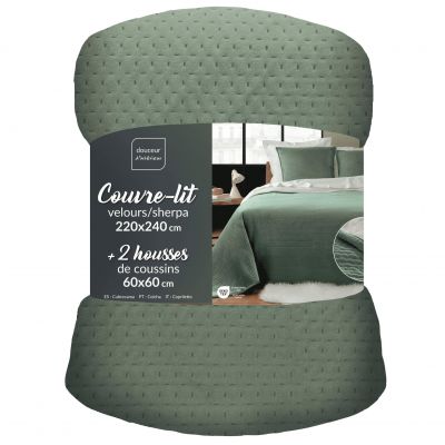 Couvre lit matelassé - 220 x 240 cm + taies- Effet velours