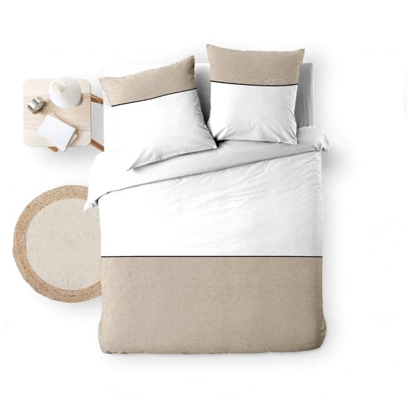 Housse de couette 220x240 cm + taies - 57 fils - Coton tissé