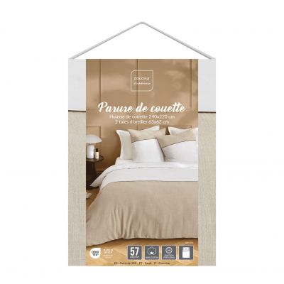 Housse de couette 220x240 cm + taies - 57 fils - Coton tissé