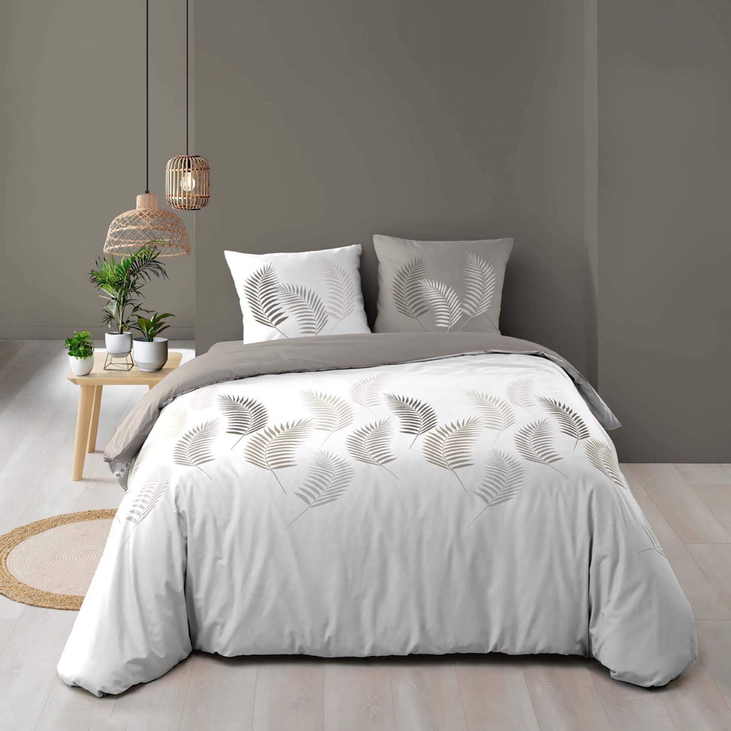 Housse de couette - 220x240 cm + taies - 57 fils - Feuillage 