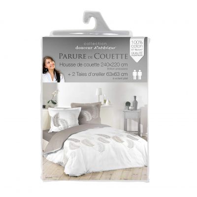 Housse de couette - 220x240 cm + taies - 57 fils - Feuillage 