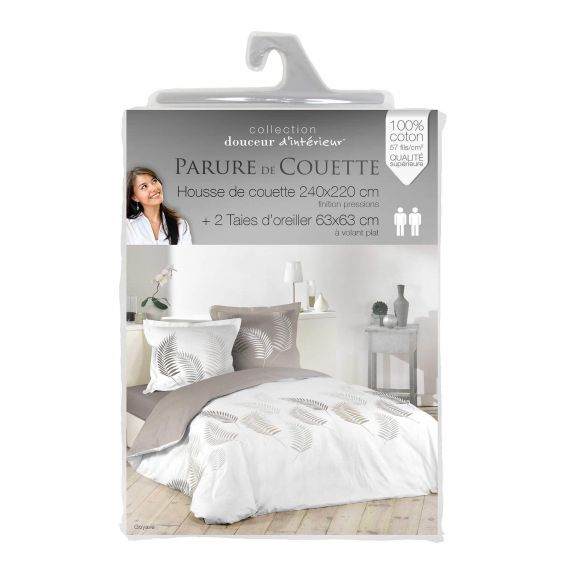 Housse de couette - 220x240 cm + taies - 57 fils - Feuillage 