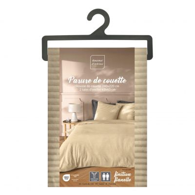 Housse de couette - 220x240 cm + taies - Flanelle en relief couleur sable