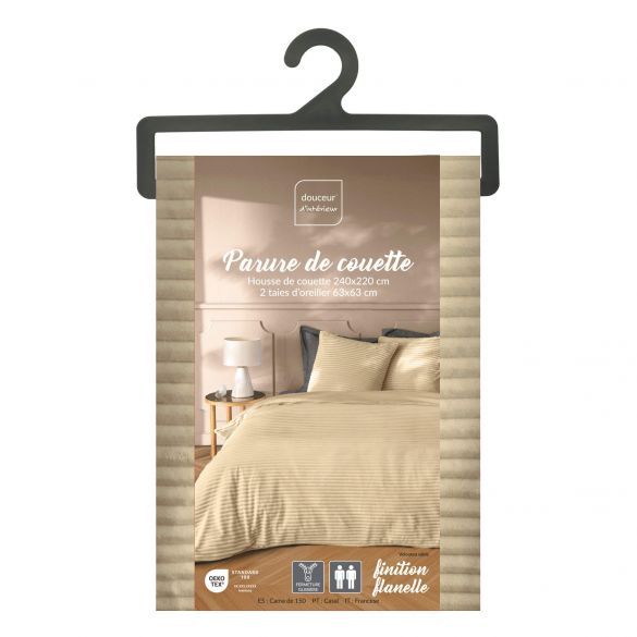 Housse de couette - 220x240 cm + taies - Flanelle en relief couleur sable