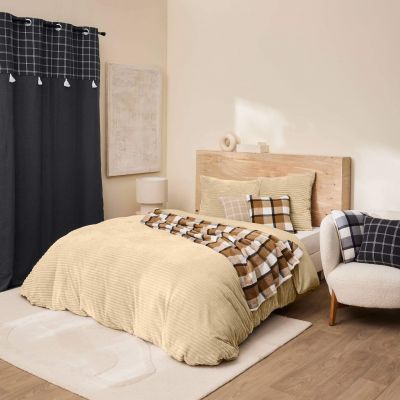 Housse de couette - 220x240 cm + taies - Flanelle en relief couleur sable
