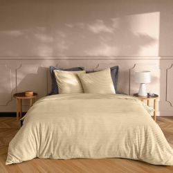 Housse de couette - 220x240 cm + taies - Flanelle en relief couleur sable