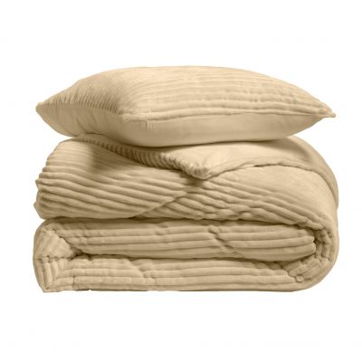 Housse de couette - 220x240 cm + taies - Flanelle en relief couleur sable
