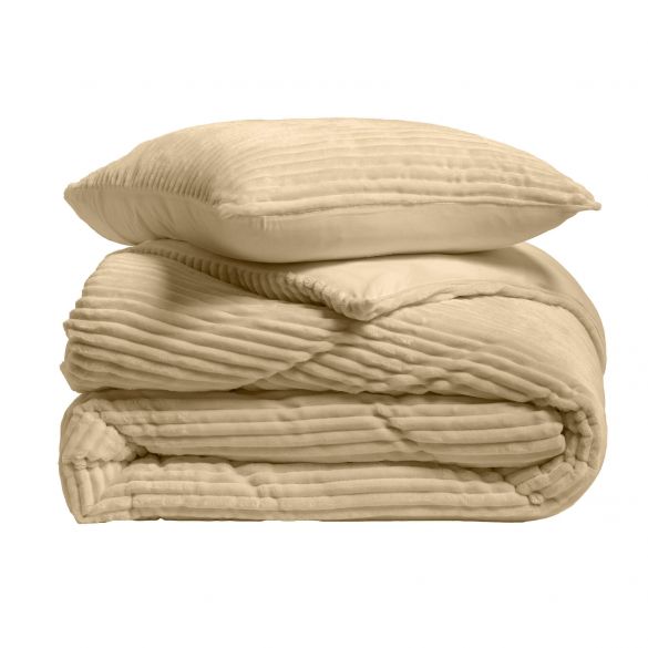 Housse de couette - 220x240 cm + taies - Flanelle en relief couleur sable