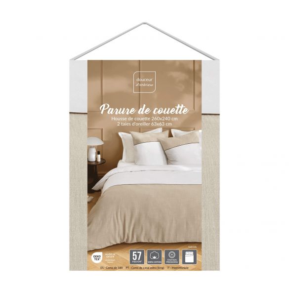 Housse de couette 260x240 cm + taies - 57 fils - Coton tissé