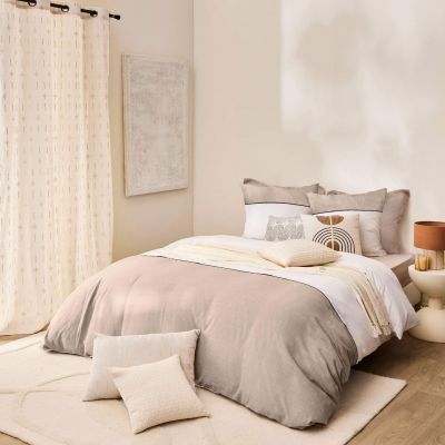 Housse de couette 260x240 cm + taies - 57 fils - Coton tissé