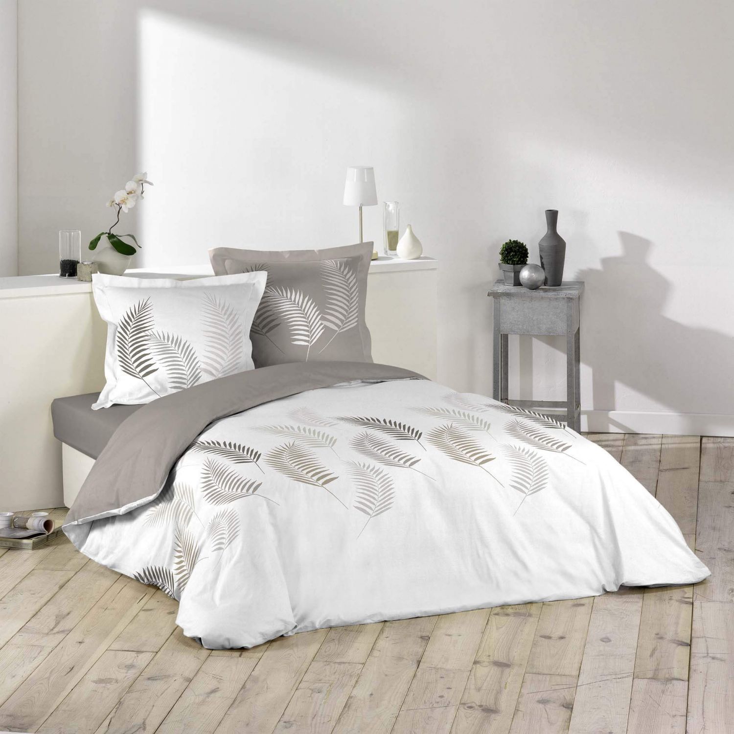 Housse de couette - 260x240 cm + taies - 57 fils - Feuillage 