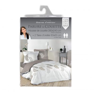 Housse de couette - 260x240 cm + taies - 57 fils - Feuillage 