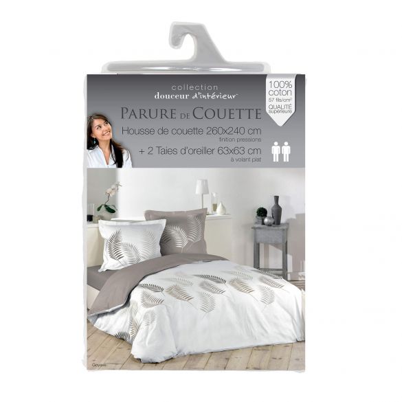 Housse de couette - 260x240 cm + taies - 57 fils - Feuillage 