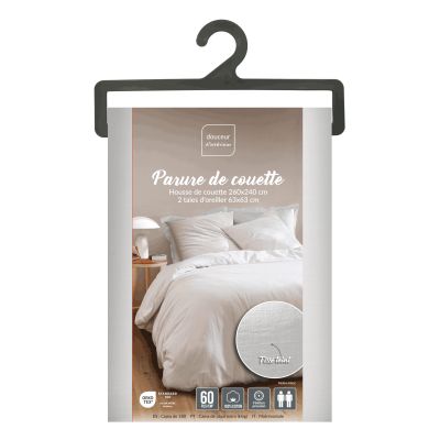 Housse de couette 260x240 cm + taies - 60 fils - Tissé teint