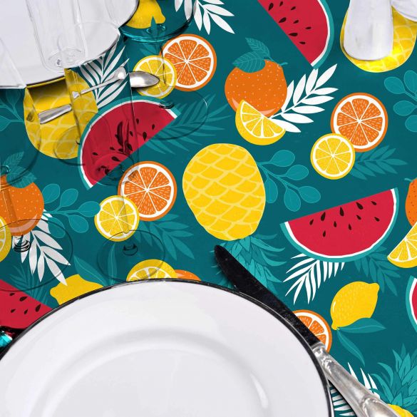 TOILE CIREE Rlx 1.40mx20m PVC IMPRIME ANANAS BLEU