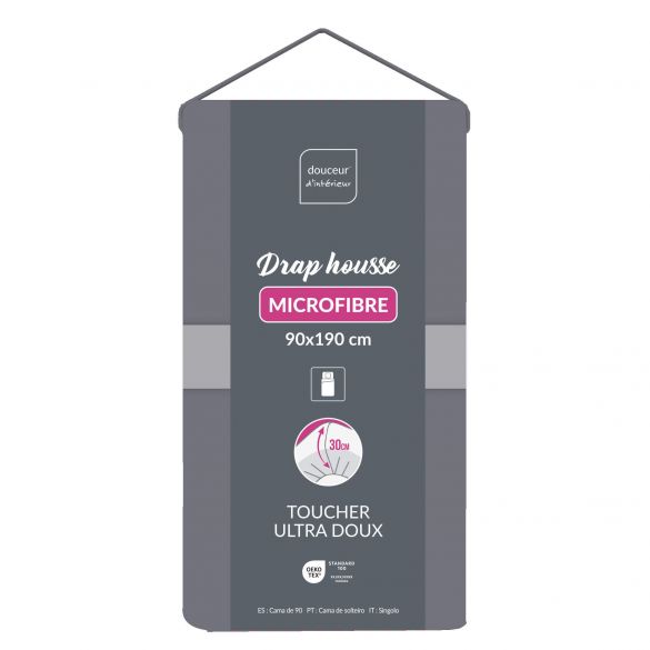 Drap housse 90x190 cm - Microfibre - Bonnet 30 cm