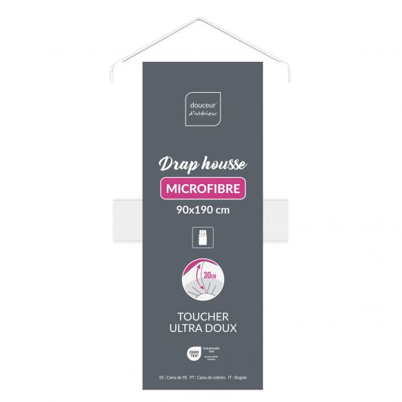 Drap housse 90x190 cm - Microfibre - Bonnet 30 cm