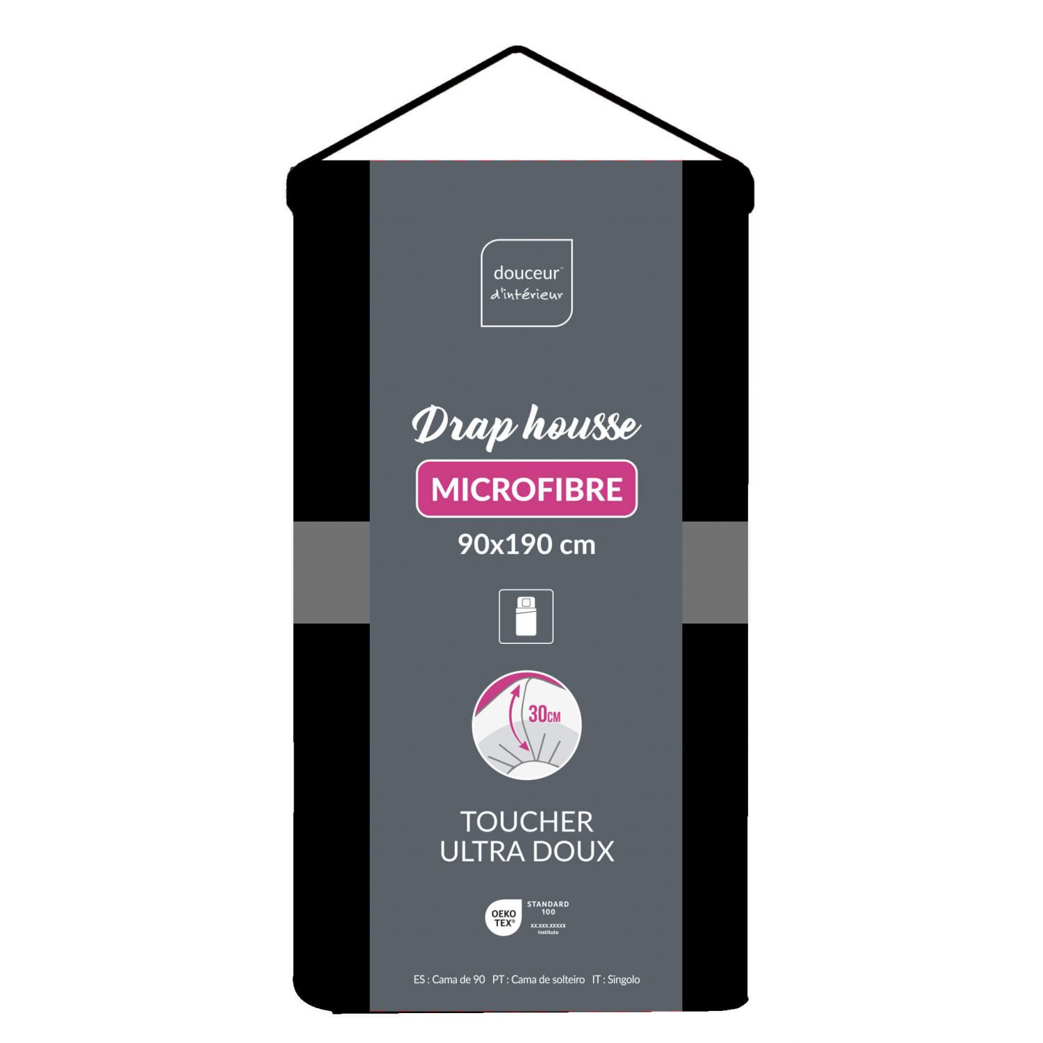Drap housse 90x190 cm - Microfibre - Bonnet 30 cm