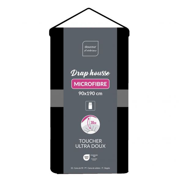 Drap housse 90x190 cm - Microfibre - Bonnet 30 cm