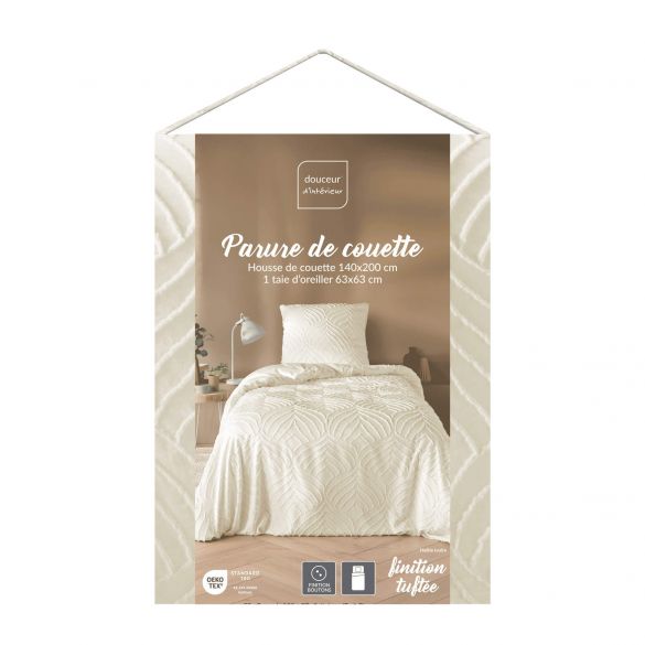 Housse de couette - 140 x 200 cm + taie - Uni tuftée beige