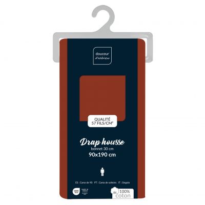 Drap housse 90x190 cm - Bonnet 30 cm - 100% coton 