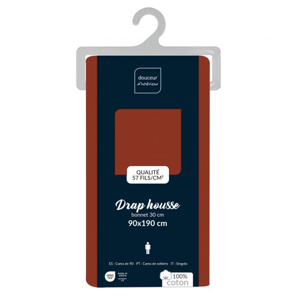 Drap housse 90x190 cm - Bonnet 30 cm - 100% coton 