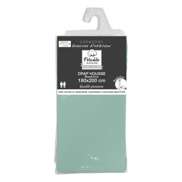 Drap housse 180x200 cm - Percale 100% coton - Bonnet 30 cm